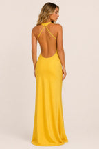 Isabel | One-Shoulder Satin Maxi Dress with Cape Detail