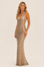 Julianna | Sequin Halter Backless Maxi Dress