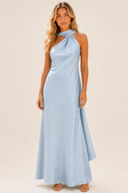 Isabel | One-Shoulder Satin Maxi Dress with Cape Detail