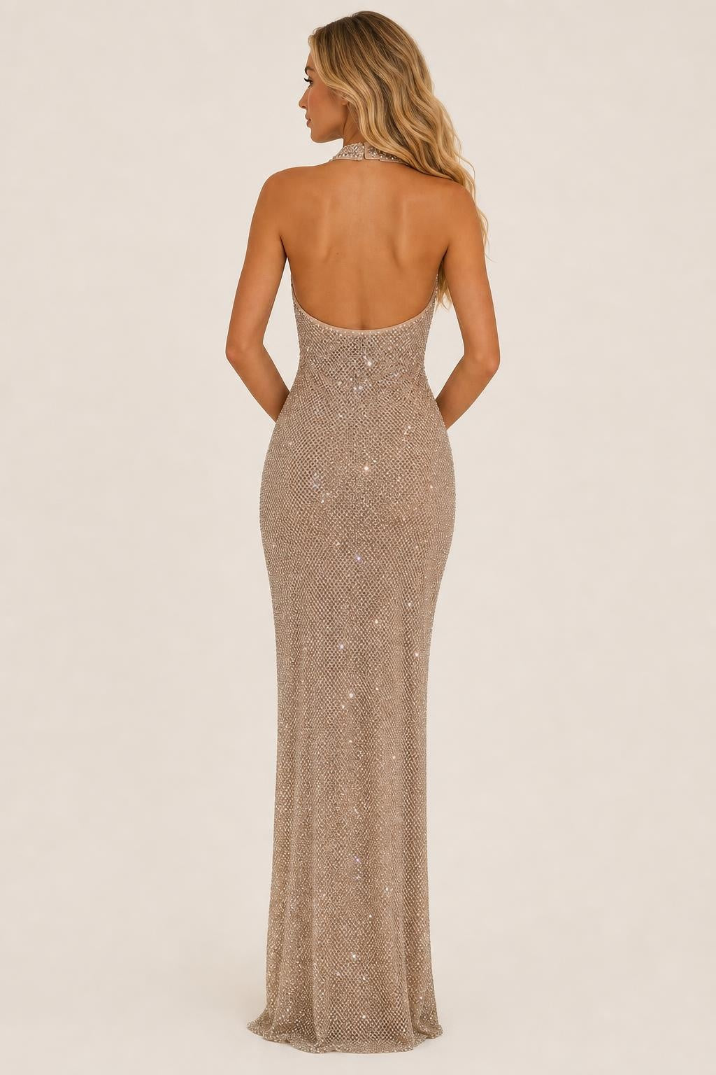 Julianna | Sequin Halter Backless Maxi Dress