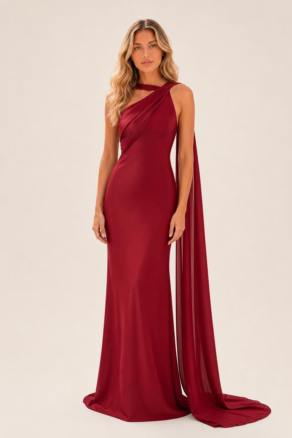 Antonella | One-Shoulder Draped Satin Maxi Dress
