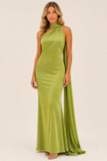 Isabel | One-Shoulder Satin Maxi Dress with Cape Detail