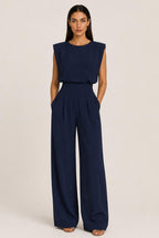 Craw Leigh | Sleeveless Pleated Wide-Leg Jumpsuit