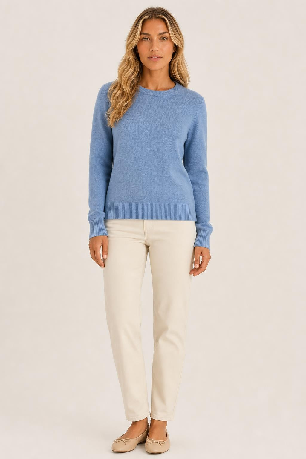 Freya Harper Classic Crewneck Cashmere Sweater — studio_front — Sofia [7f46faa4-e033-4048-98dc-e8fc854b8b0c]