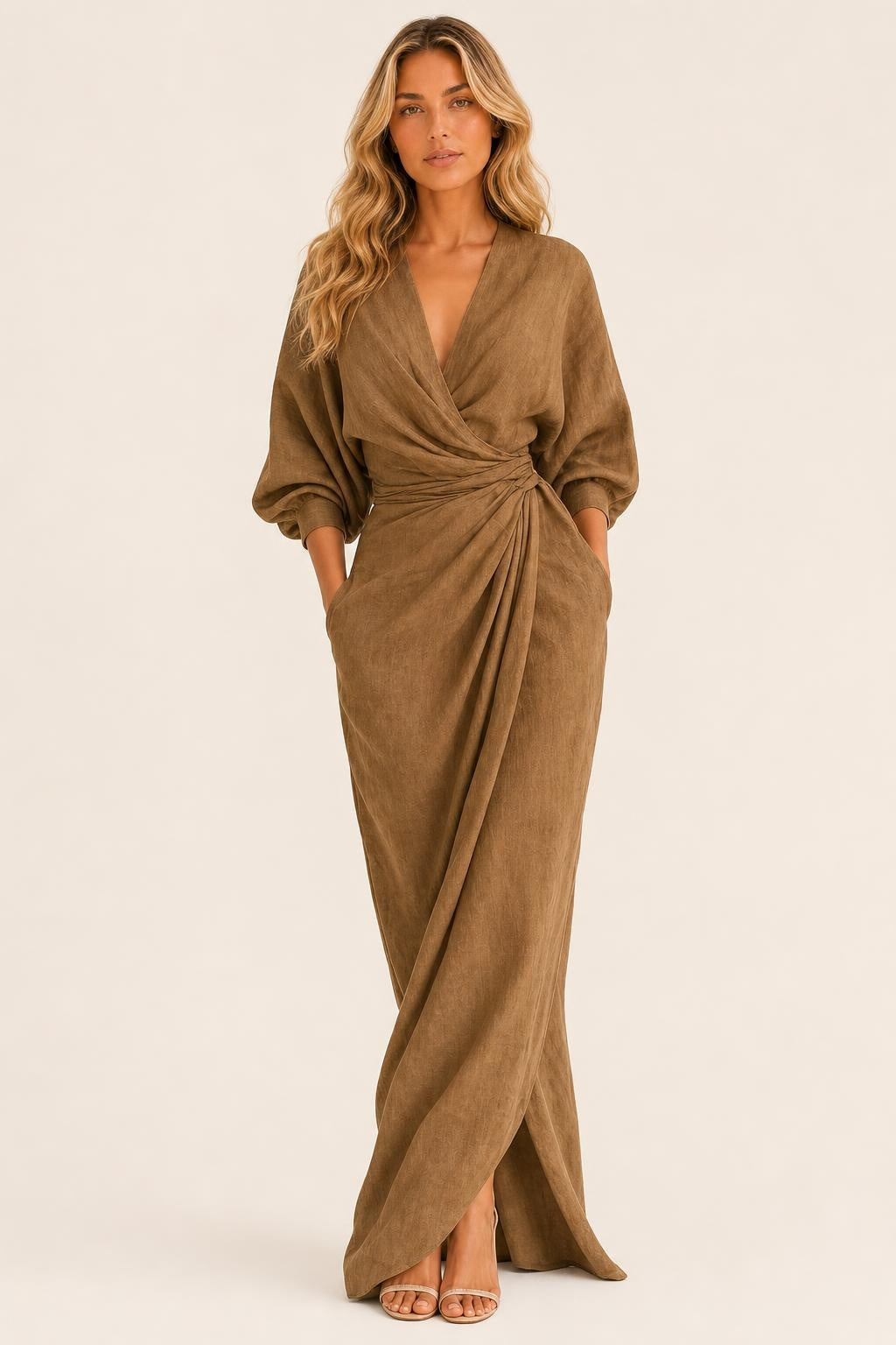 Paloma V-Neck Linen-Blend Maxi Dress — studio_front — Sofia [9a3a4f66-7be9-47ff-a339-b58f592a0104]