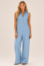 Adriana | Sleeveless Denim Zip Jumpsuit