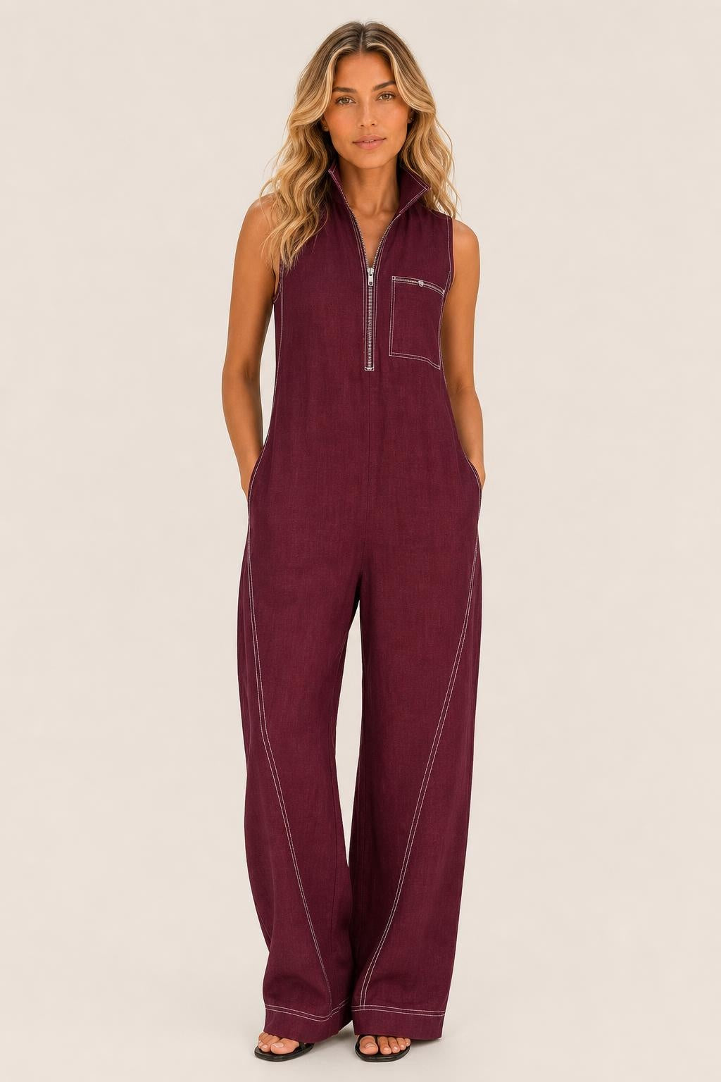 Adriana | Sleeveless Denim Zip Jumpsuit