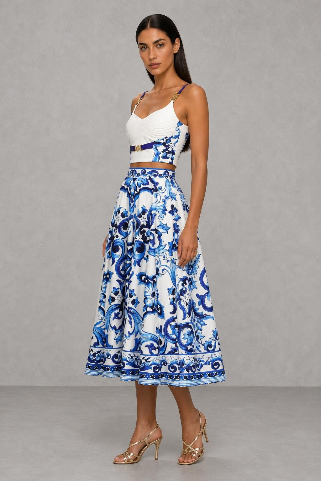 Alenna Halter Floral Printed Top And Skirt Two-Piece Set — studio_three_quarter — Helena [5c072585-da91-4f57-92c5-be85900b3ebb]