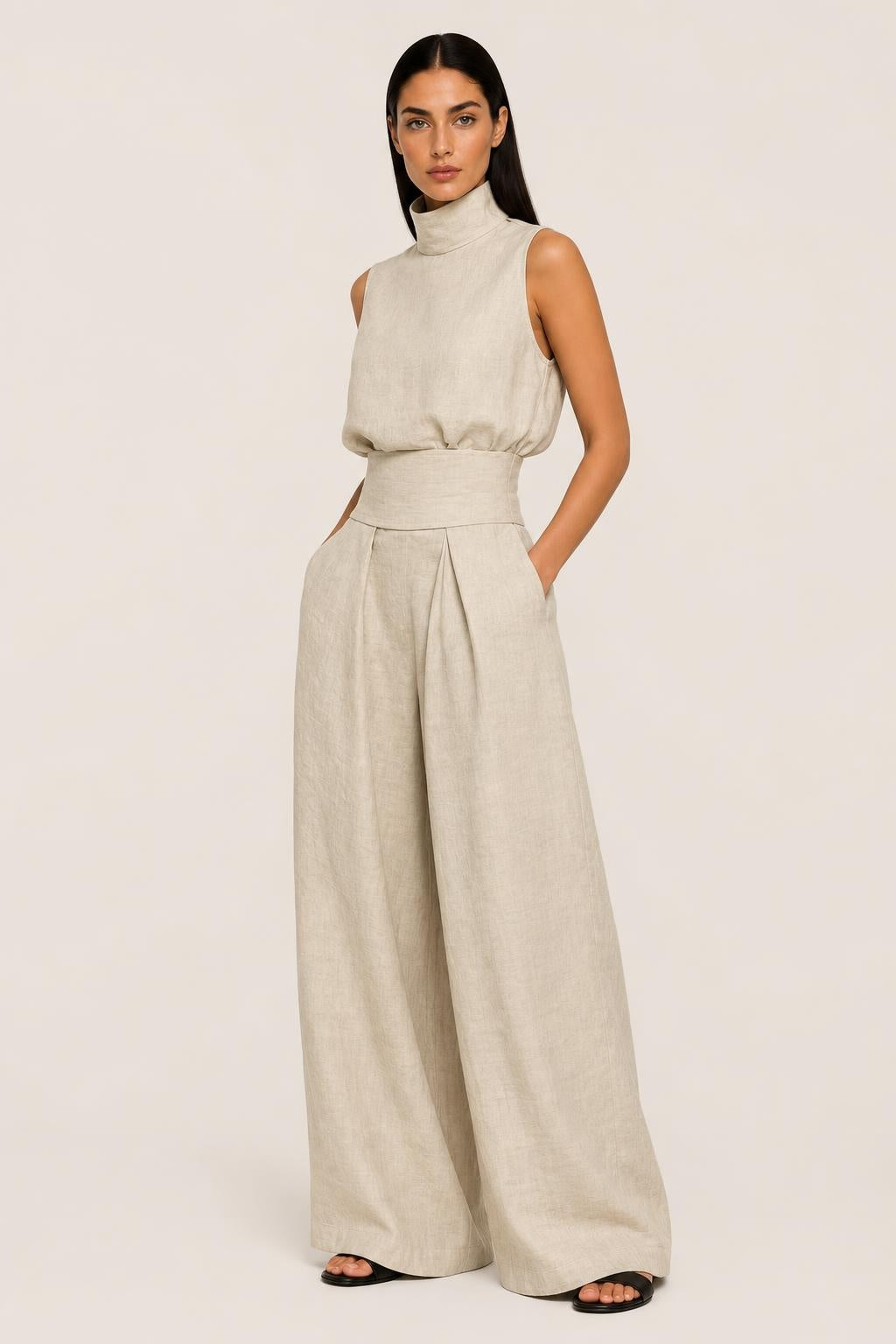 Darcy Sleeveless Linen-Blend Two-Piece Set — studio_three_quarter — Helena [fda81b13-7c3d-4ba6-a86f-11e65a2df64b]