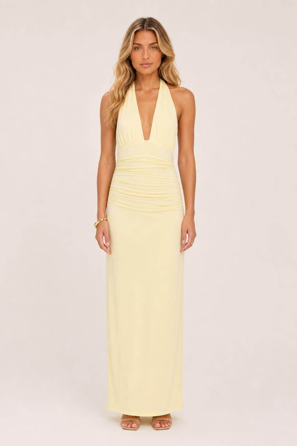 Norah | Plunging V-Neck Halter Maxi Dress with Side Split
