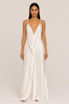 Constança | Draped-Back Satin Maxi Dress with Side Split