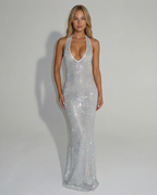 Julianna | Sequin Halter Backless Maxi Dress