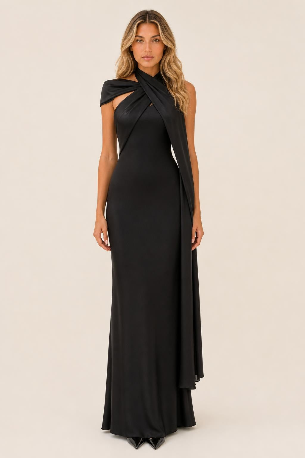 Antonella | One-Shoulder Draped Satin Maxi Dress