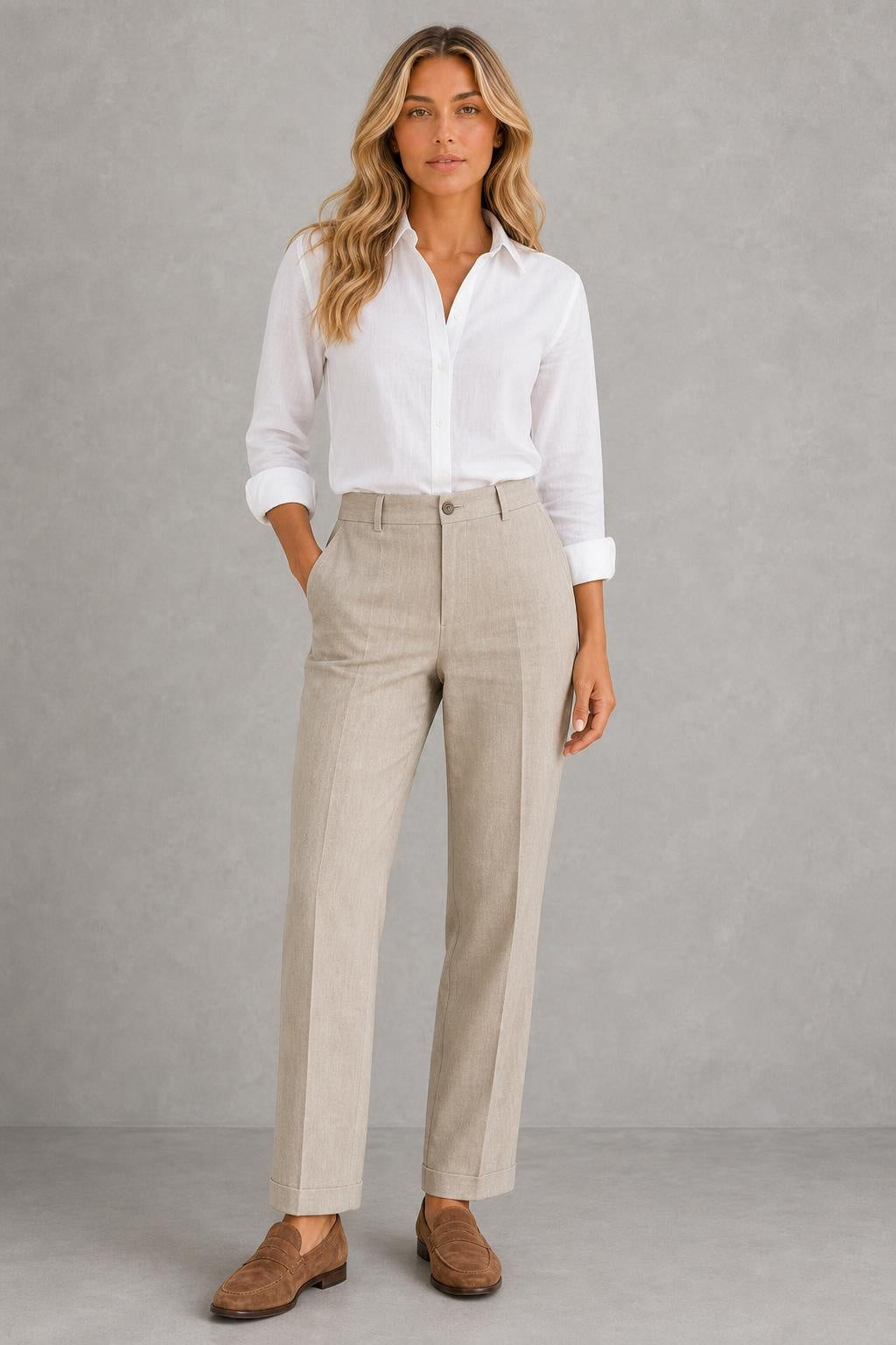 Napoli Linen Trousers — studio_front — Sofia [925c0207-1b64-4217-96a5-97bb930fe0bd]