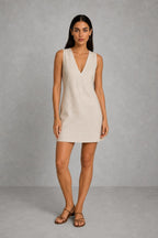 Mila Linen-Blend V-Neck Mini Dress — studio_front — Helena [ba20177e-1543-4971-85dc-2c892009b3a9]