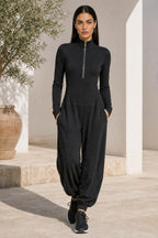 Avery Zip-Neck Cotton-Blend Maxi Dress — lifestyle — Helena [afa023a3-3282-4c7c-bde5-cc0888645c6c]