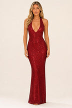 Julianna | Sequin Halter Backless Maxi Dress