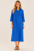 Ondina | 3/4-Sleeve Pleated Linen Maxi Dress