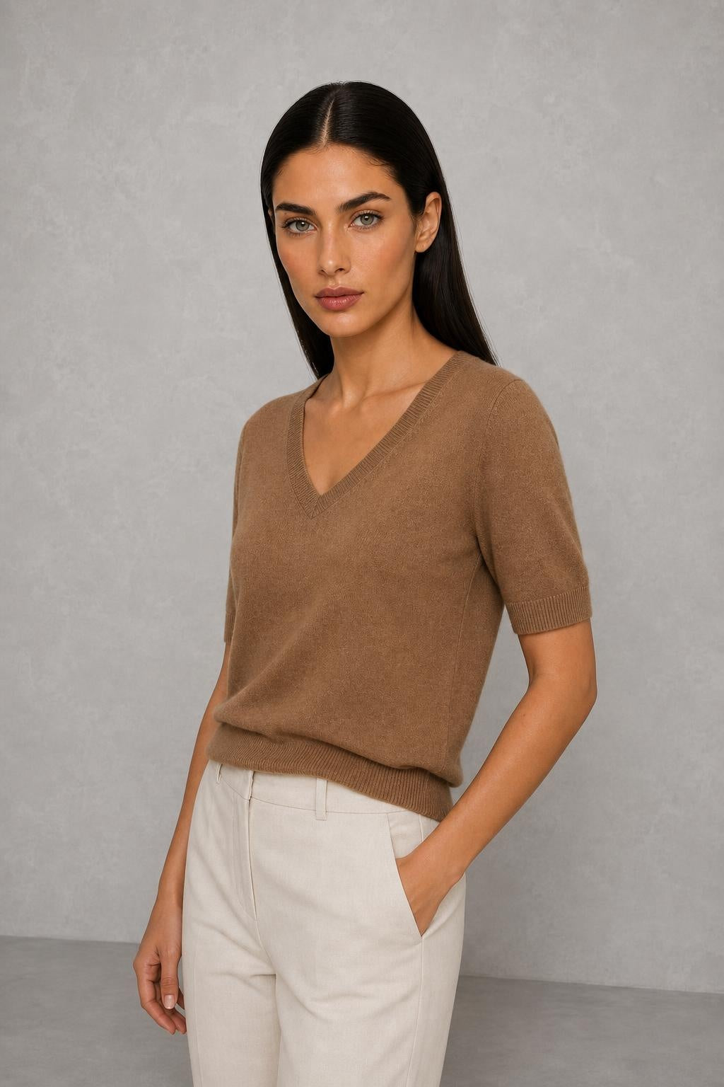 Elysian V-Neck Knit Top — studio_three_quarter — Helena [3e2b6228-78e2-4e4b-9cd3-365713e57f6f]