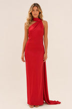 Isabel | One-Shoulder Satin Maxi Dress with Cape Detail