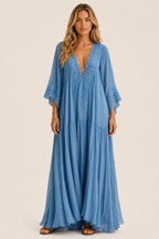 Helena | Lace-Trim Chiffon Boho Maxi Dress