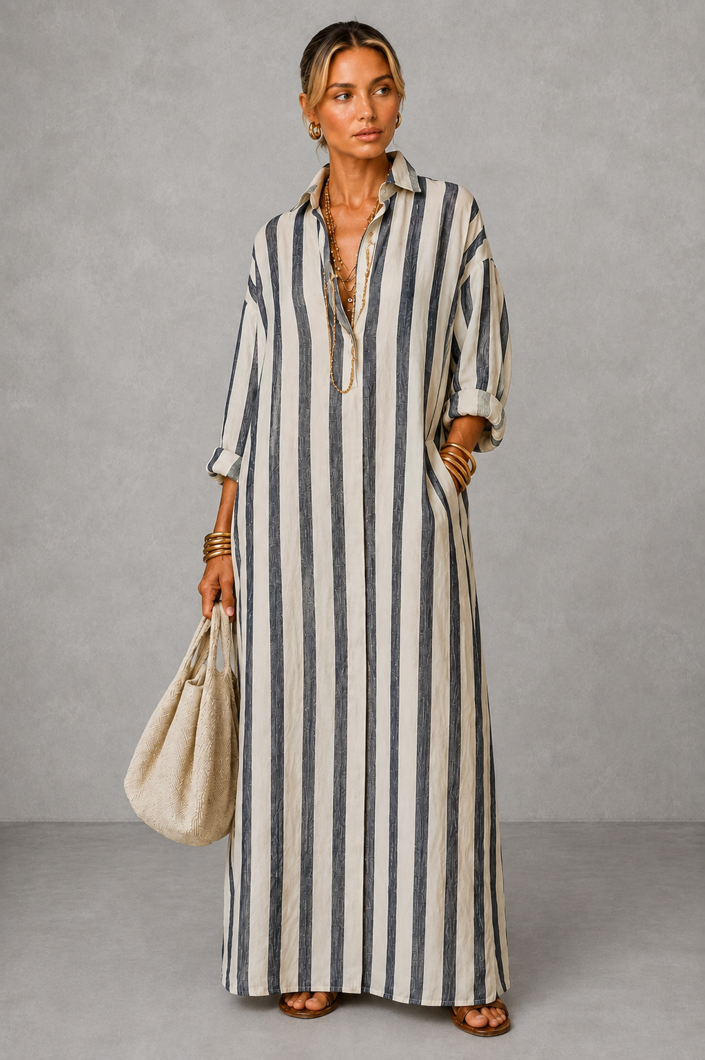 Nadia Striped Shirt Maxi Dress