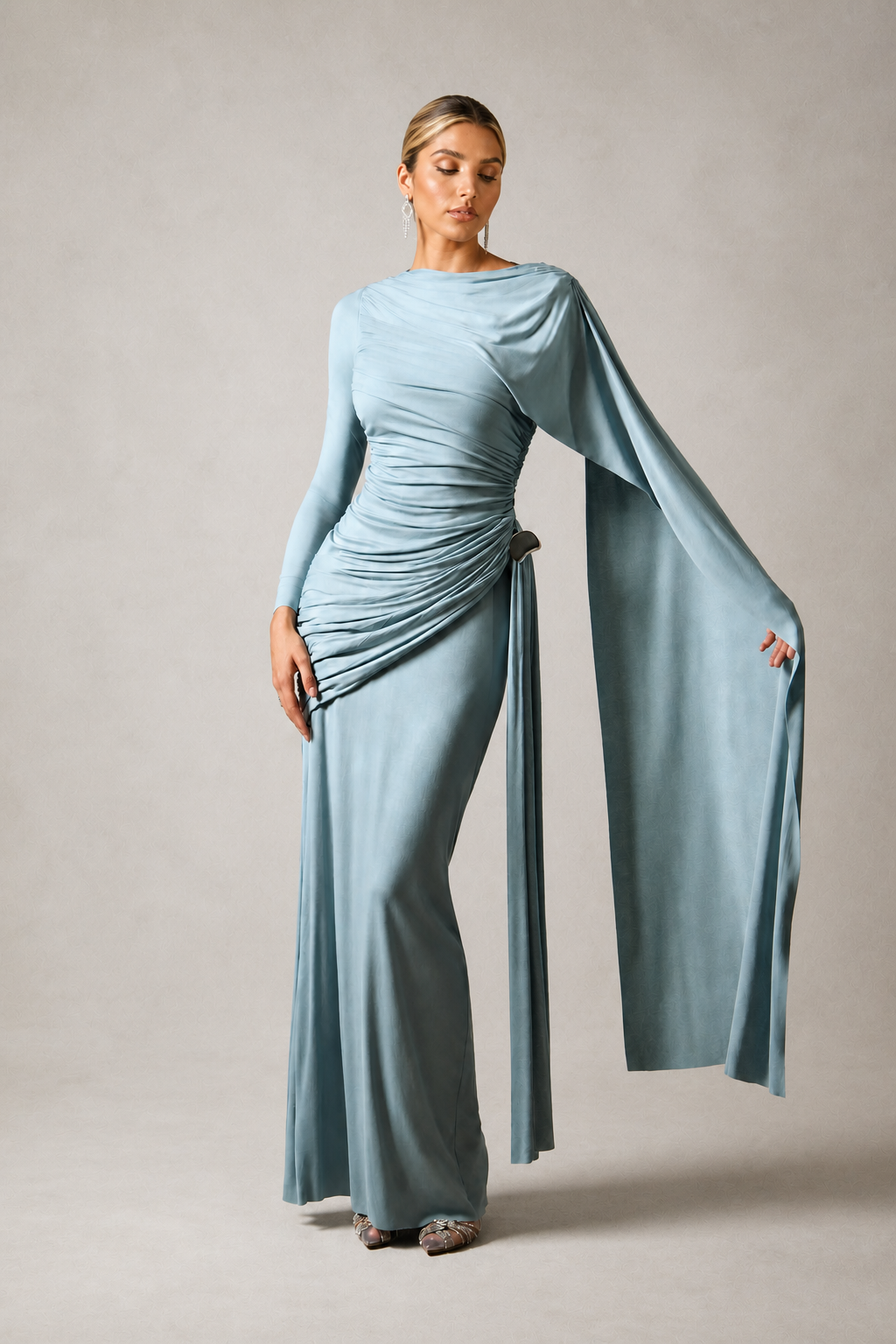 Elsie Draped Cape Sleeve Maxi Dress