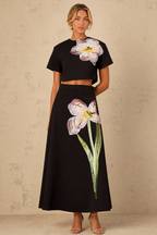 Florayne | Floral Appliqué Crop Top & Midi Skirt Set