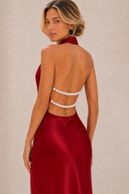 Octavia | Draped-Neck Satin Midi Dress