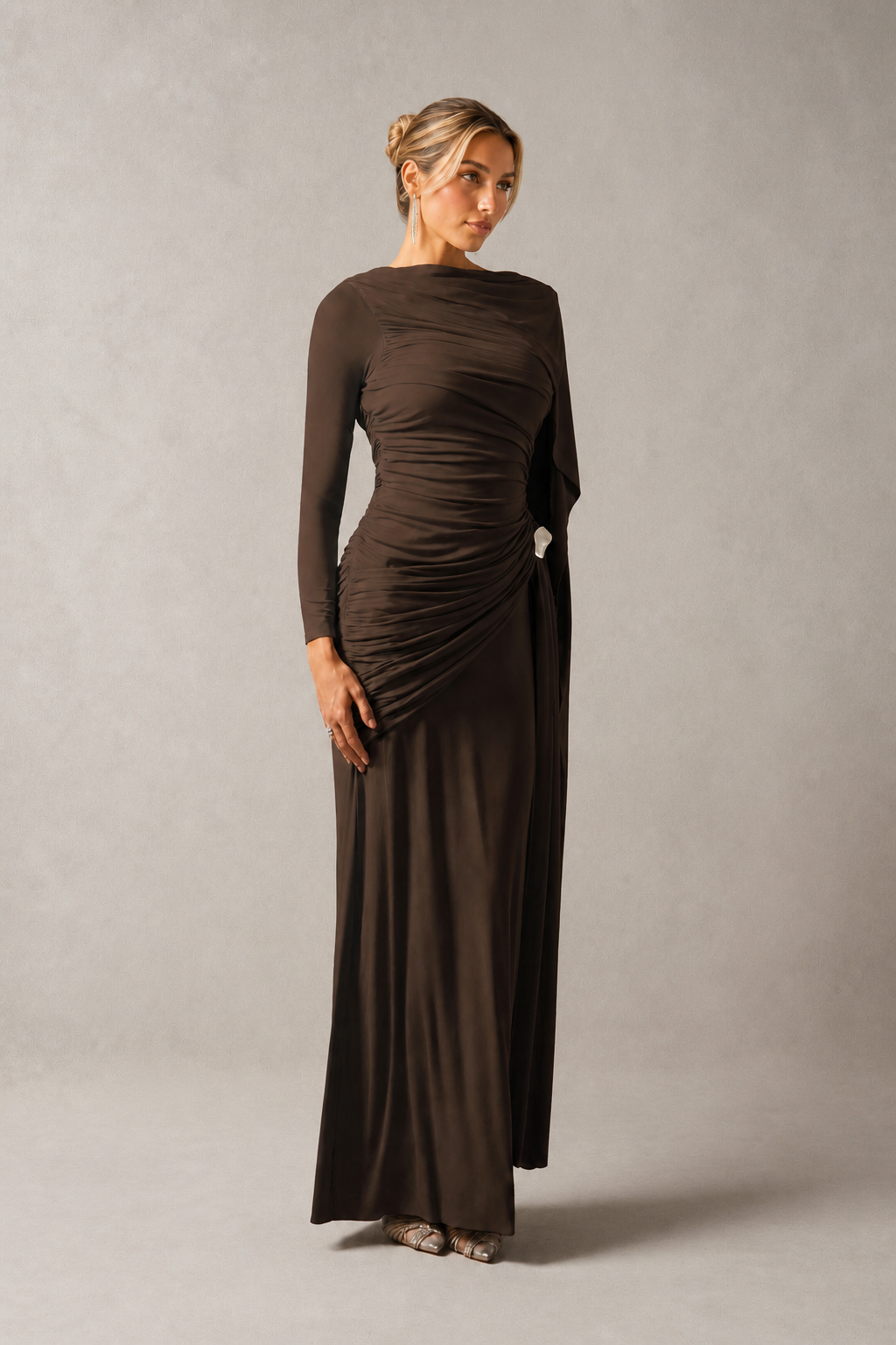 Elsie Draped Cape Sleeve Maxi Dress