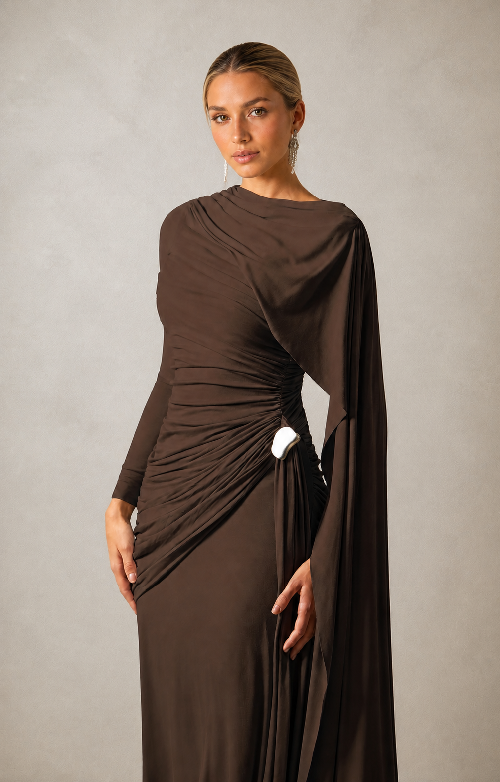 Elsie Draped Cape Sleeve Maxi Dress