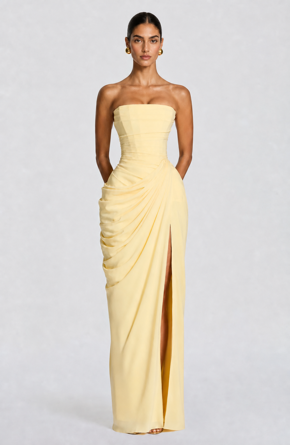 Melina | Strapless Corset Draped Maxi Dress