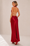 Octavia | Draped-Neck Satin Midi Dress