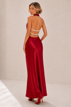 Octavia | Draped-Neck Satin Midi Dress