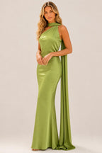 Isabel | One-Shoulder Satin Maxi Dress with Cape Detail