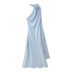 Isabel | One-Shoulder Satin Maxi Dress with Cape Detail