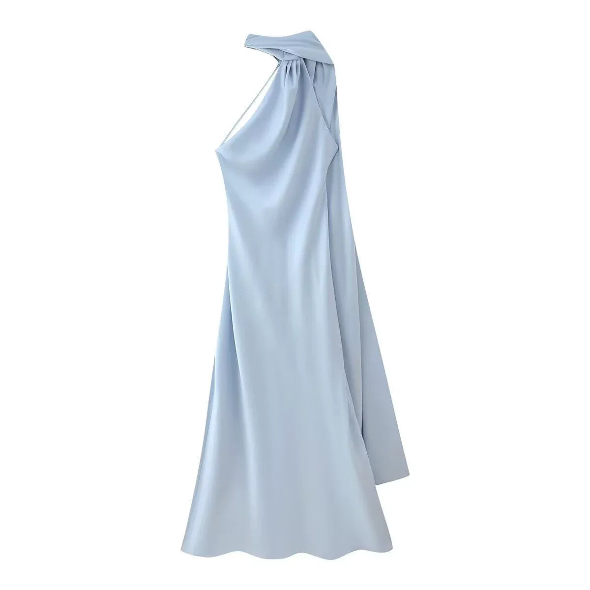 Isabel | One-Shoulder Satin Maxi Dress with Cape Detail