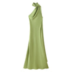 Isabel | One-Shoulder Satin Maxi Dress with Cape Detail