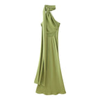Isabel | One-Shoulder Satin Maxi Dress with Cape Detail