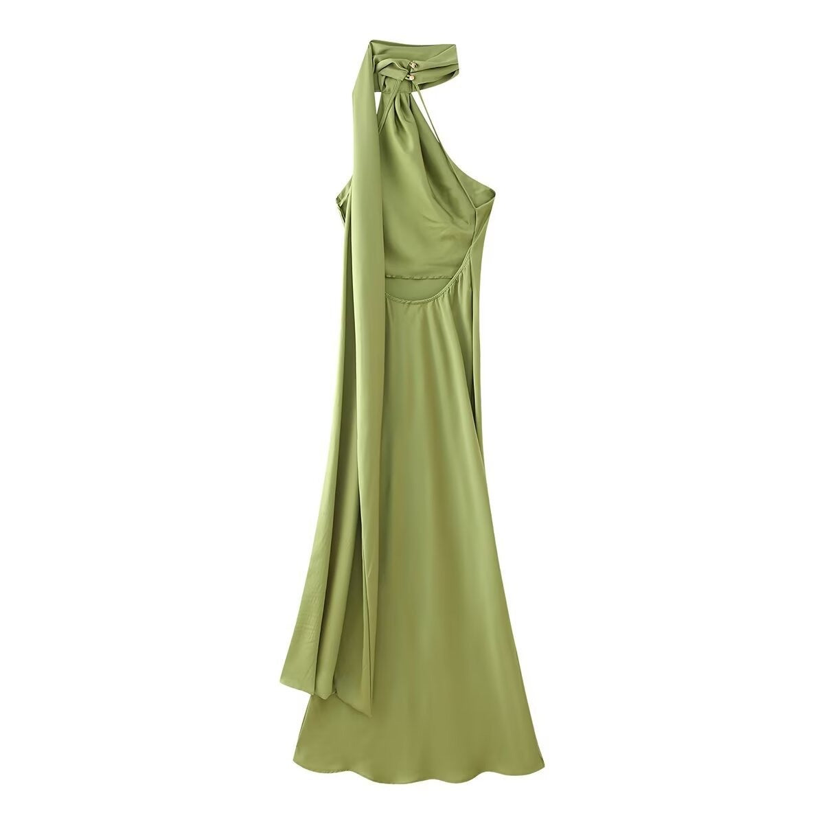 Isabel | One-Shoulder Satin Maxi Dress with Cape Detail