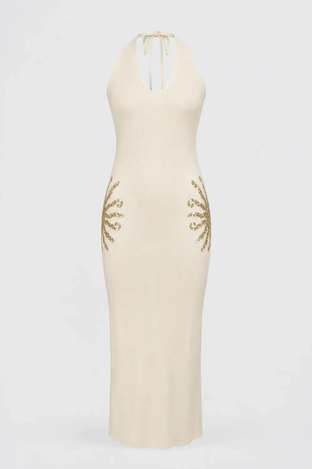 Adélia | Embellished V-Neck Knit Maxi Dress